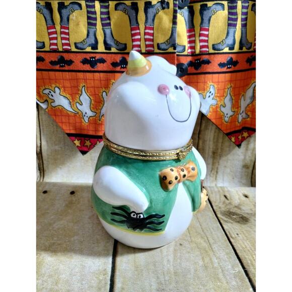 Vtg Ghost Halloween Trinket Jar Candy Ceramic Container Spider Jack O Lantern - Picture 3 of 5